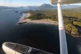 Flying into the remote river drift over beautiful Clayoquot Sound